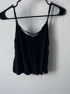 Black cami tank top, criss-cross straps, adjustable straps, size Small S